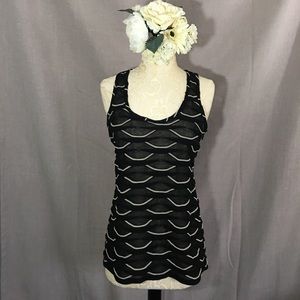 Light Weight Sheer Racer Back Black Top w/ Scallop